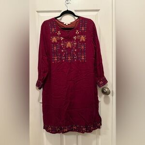 Orange Creek Red Embroidery Boho Rayon Dress Med with cotton lining super cute